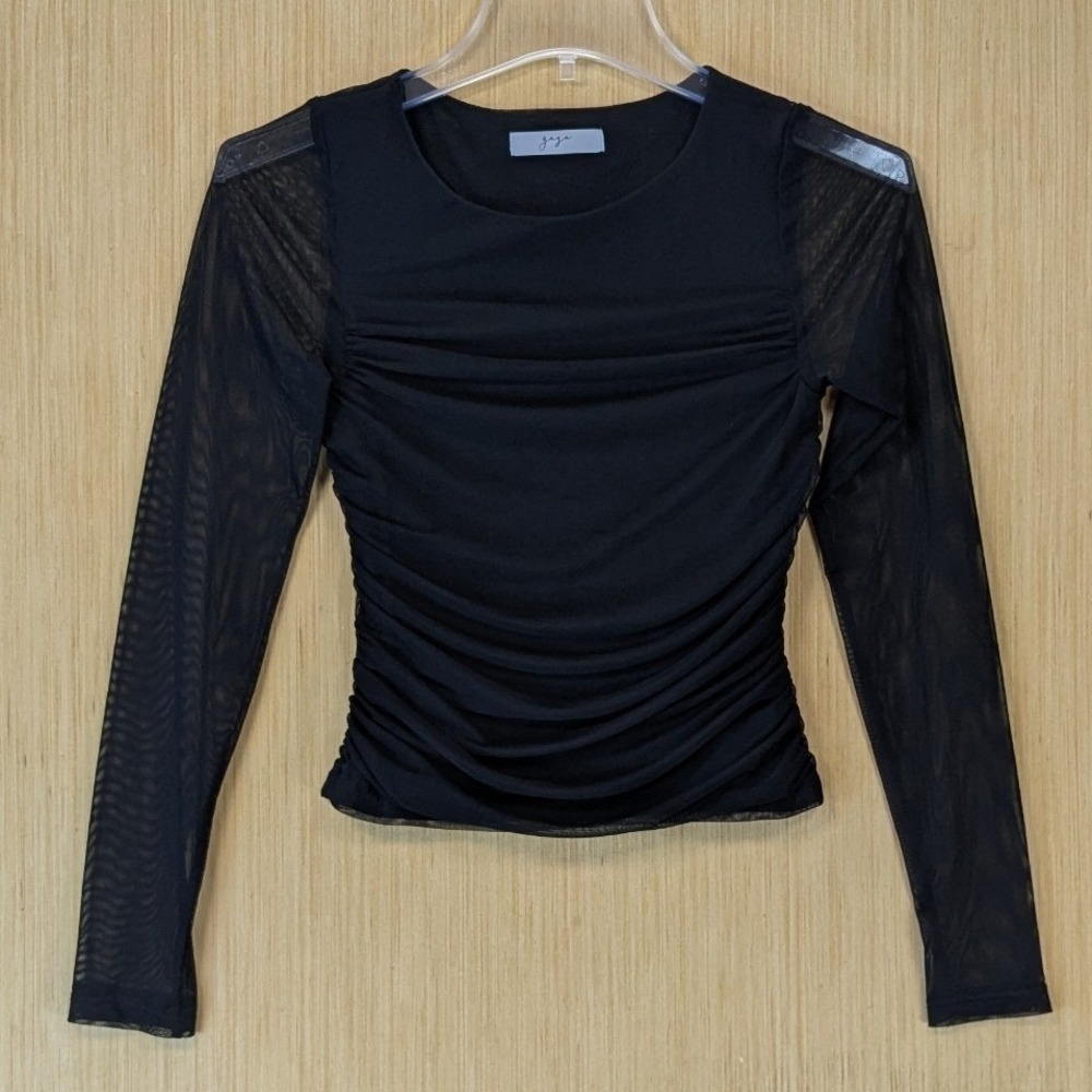 Gaze Womens Whimsygoth Witchy Rave Festival Black Ruched Sheer Mesh Top Small